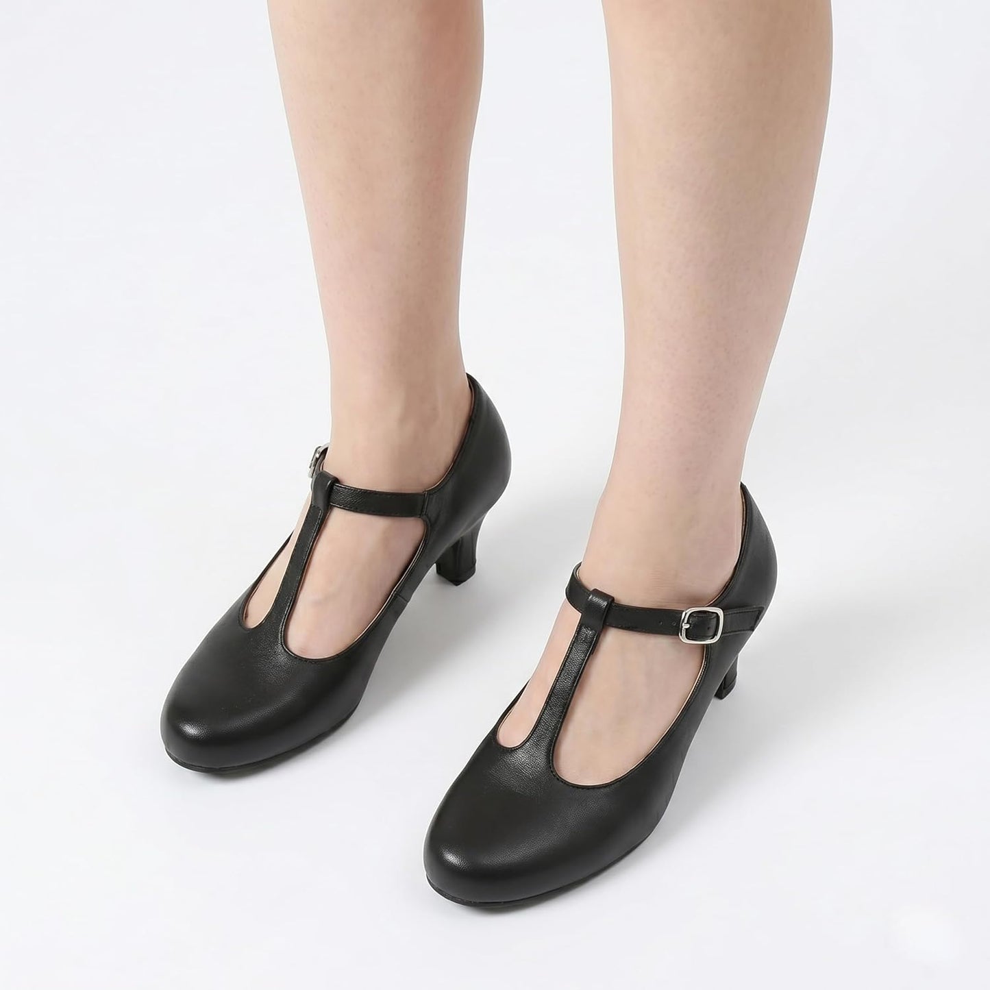 Women’s Mary Jane Heels – T-Strap Round Toe Mid Block Pumps