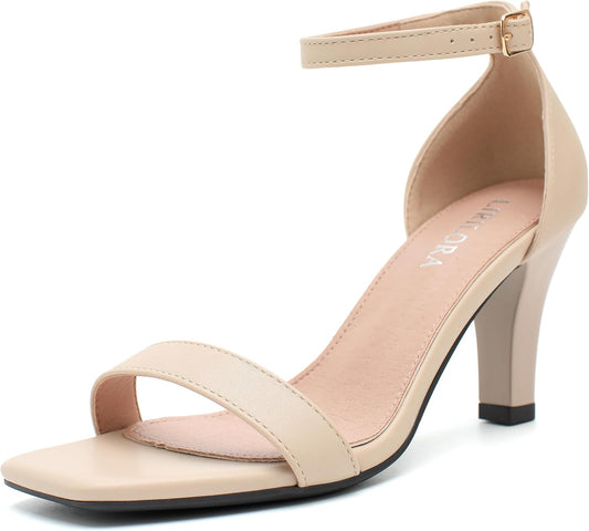 Women’s Square Toe Strappy Heeled Sandals Mid Block Heel