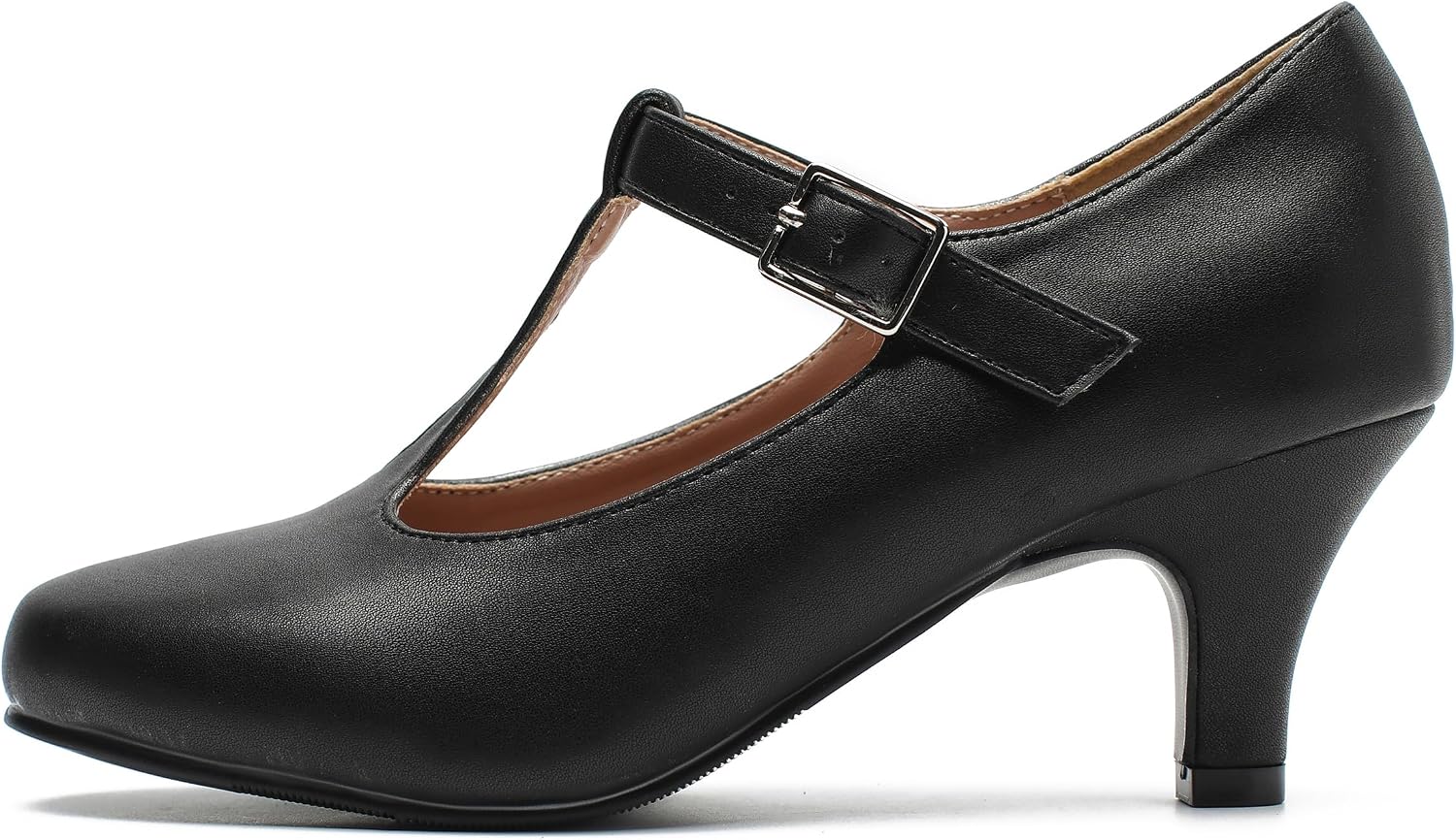 Women’s Mary Jane Heels – T-Strap Round Toe Mid Block Pumps