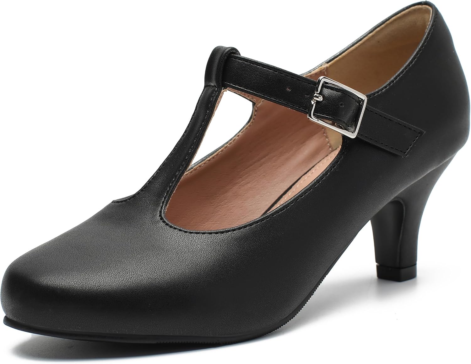 Women’s Mary Jane Heels – T-Strap Round Toe Mid Block Pumps